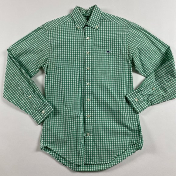 Vineyard Vines Tucker Shirt Mens XS Button Down Green White Gingham Check Cotton - Picture 2 of 10